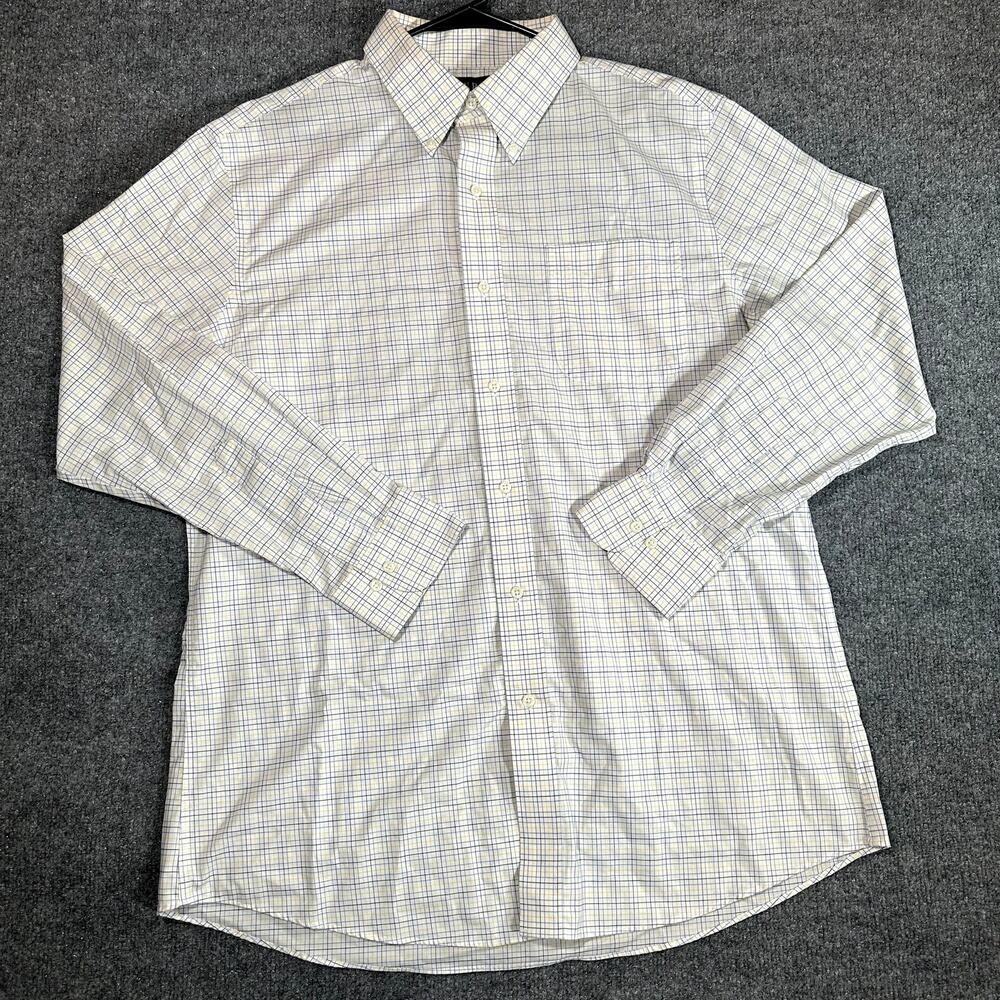Lauren Ralph Lauren Men 17 34/35 Slim Fit Non Iron Plaid yellow blue Dress Shirt